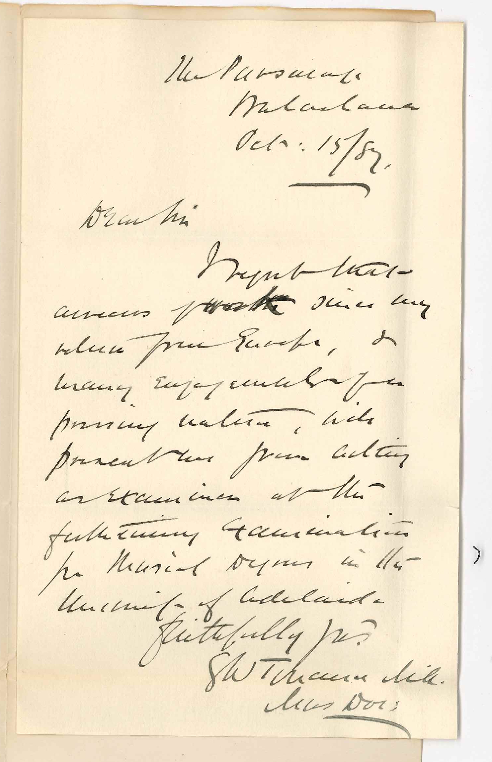 Reverend Dr George William Torrance - Melbourne - Unable to Act as Additional Examiner