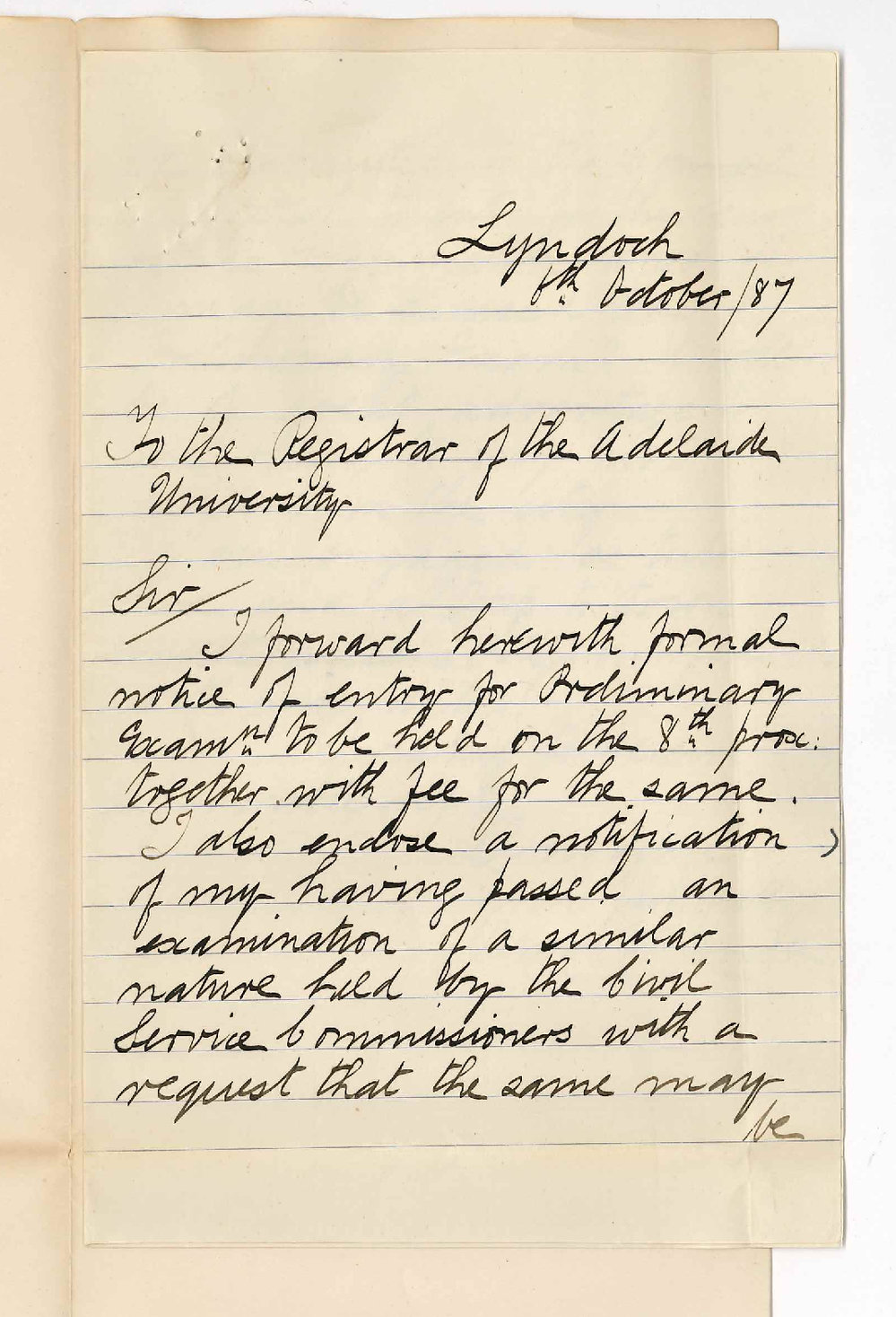 Vernon Wallis Dowell - Lyndock - Concerning Preliminary and Civil Service Examinations