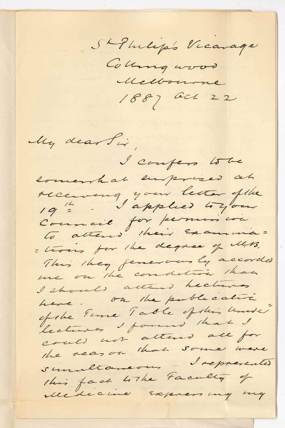 Reverend Walter W Mantell - Collingwood Melbourne - Concerning MB Examination in November