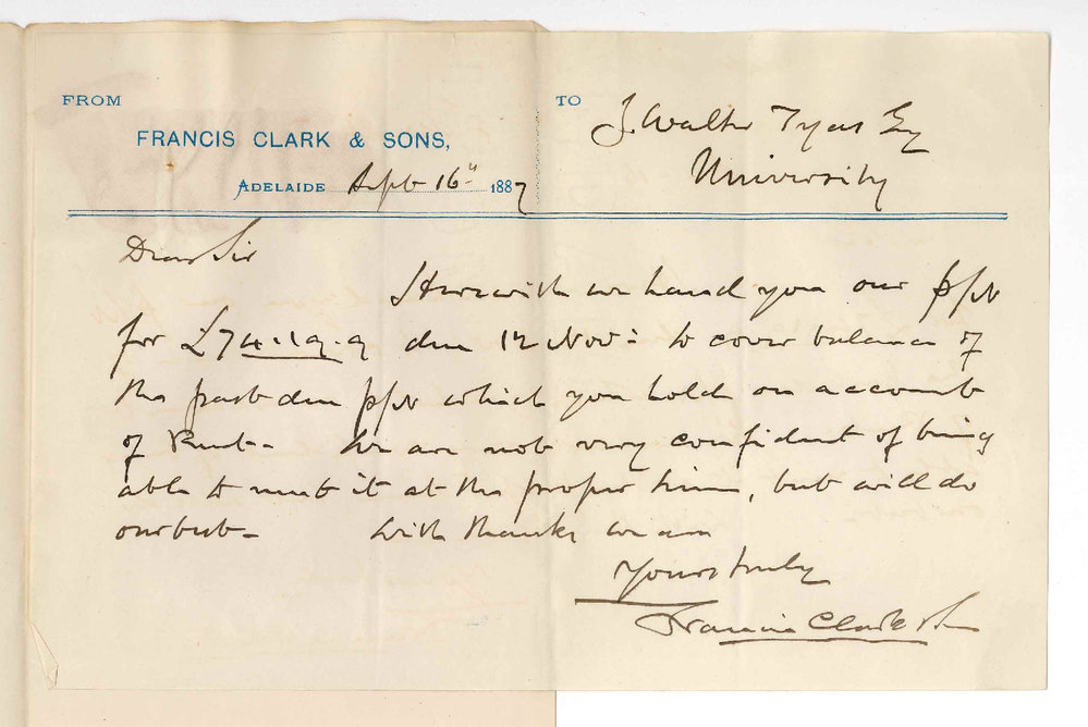 Francis Clark and Sons - Adelaide - Payment Note for Rent