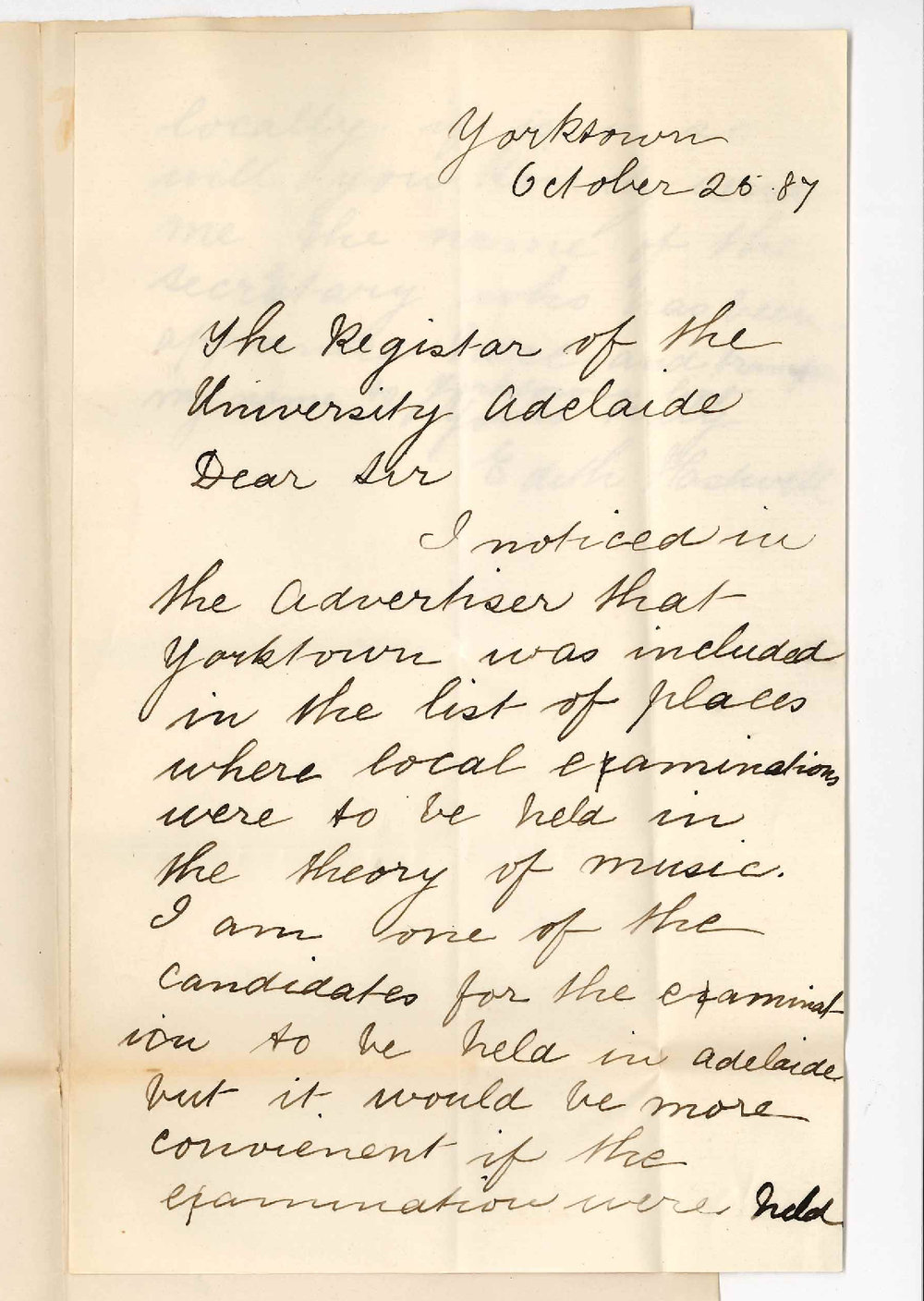 Miss Edith Hastwell - Yorketown - Concerning Examination in Music