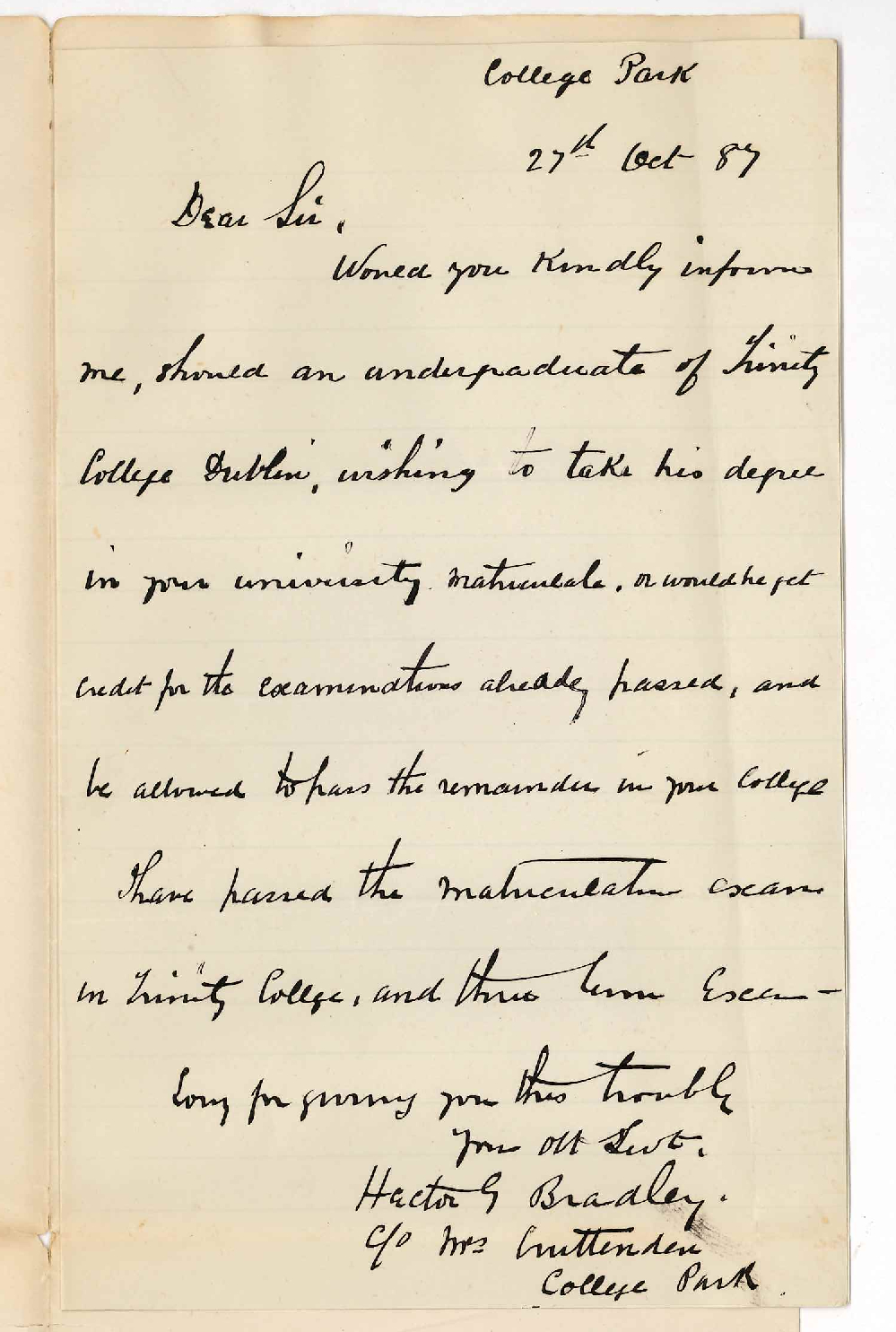 Hector G Bradley - College Park - Matriculation and Ad Eundem Statum