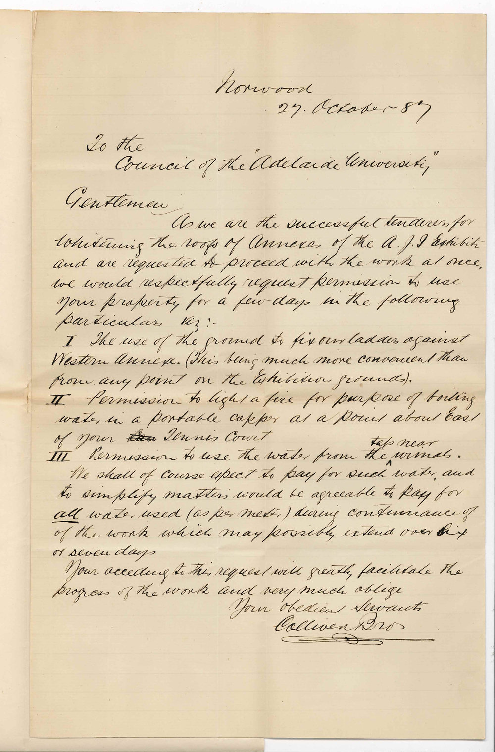 Messes Colliver Brothers- Norwood - Temporary Use of a Portion University Grounds