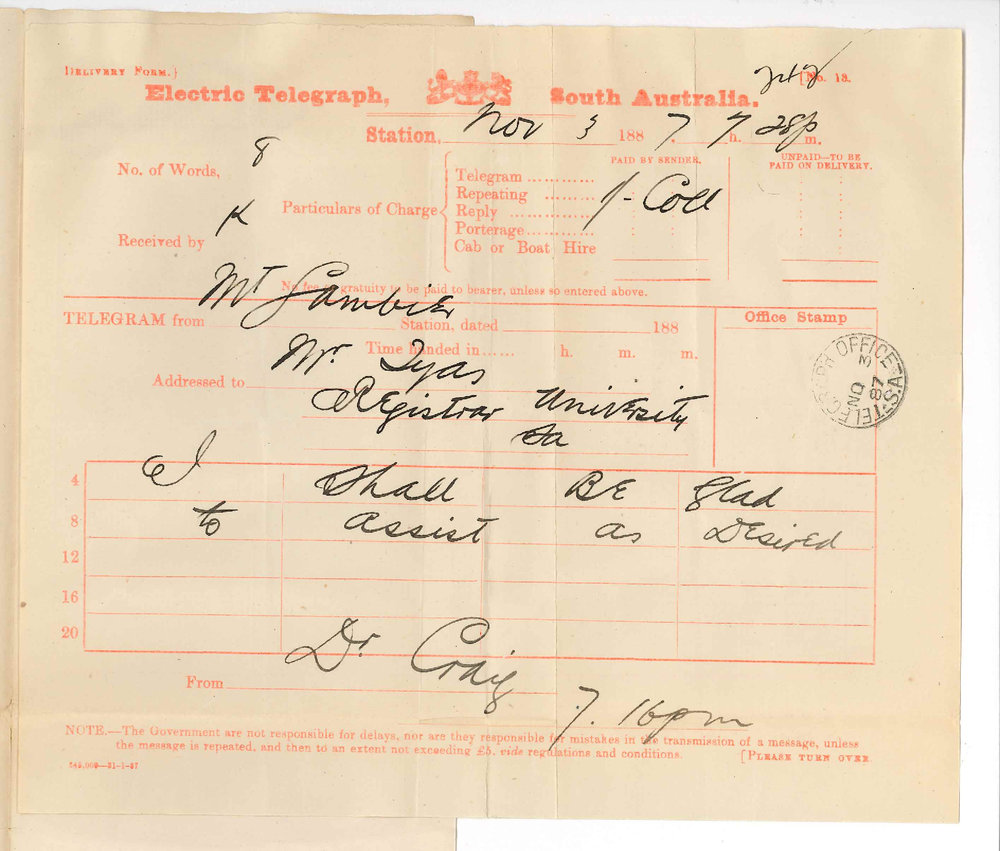 Reverend Dr Basil Craig - Mount Gambier - Consents to Assist as Supervisor for Local Examinations