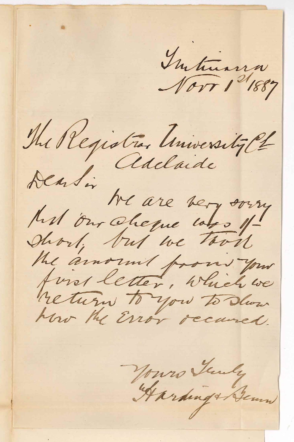 William Harding and George Bunn - Tintinara - Balance of Rent