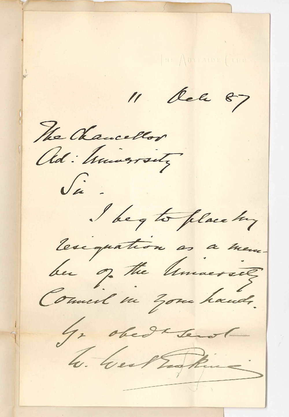 Alexander William Erskine West-Erskine - Adelaide - Resigns as Member of Council