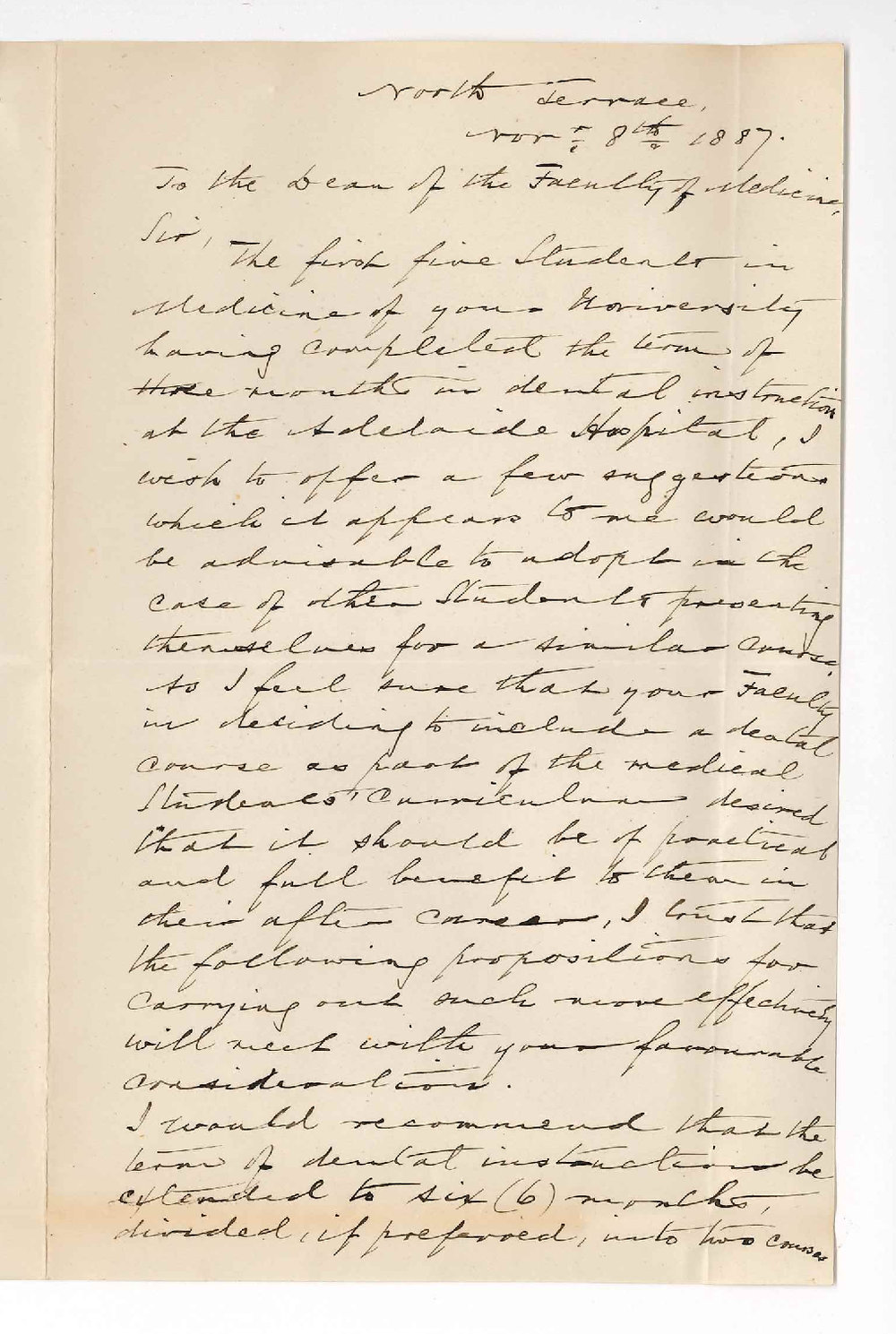 Mr J R Gurner - Honorary Dentist - Adelaide Hospital North Terrace - Concerning the Dentistry Course
