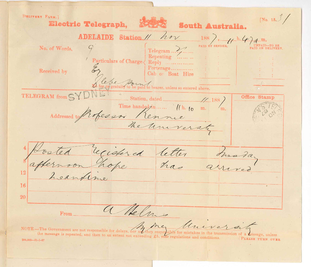 Dr A Helms - University of Sydney - Forwarding Examination Papers