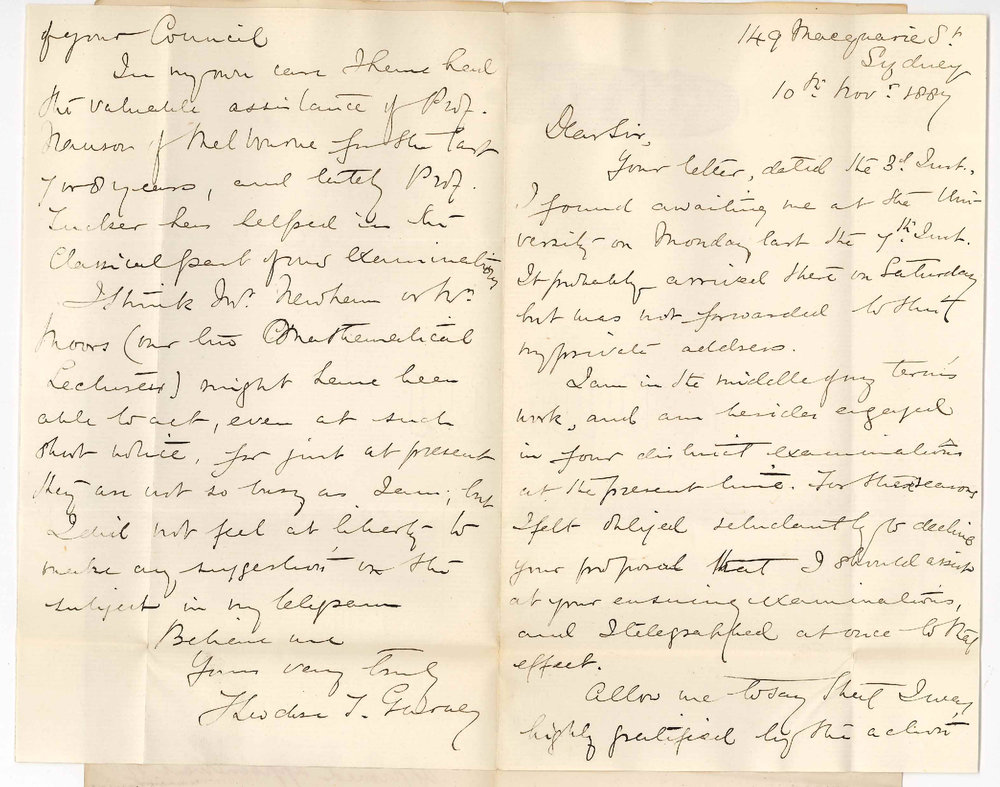 Professor Theodore Thomas Gurney - University of Sydney - Unable to Act as Additional Examiner in Mathematics