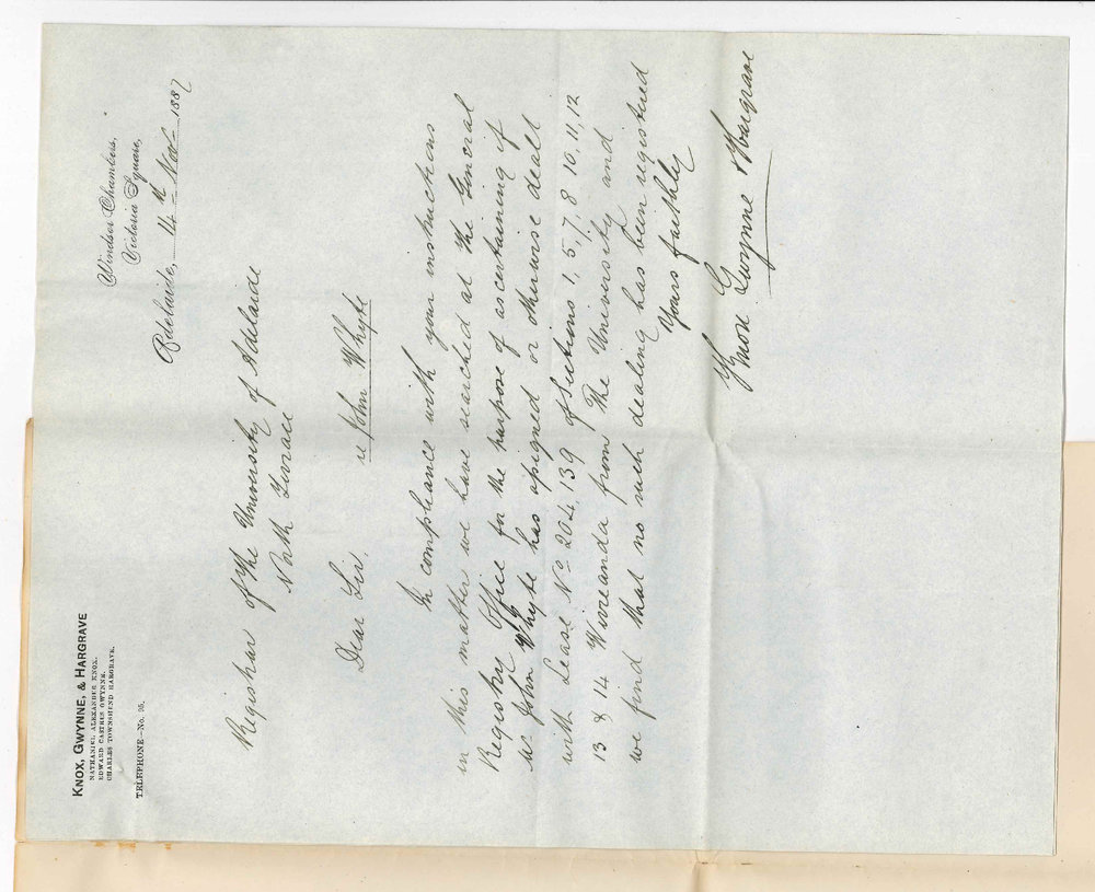 Knox Gwynne and Hargrave - Victoria Square Adelaide - John Whyte's Lease