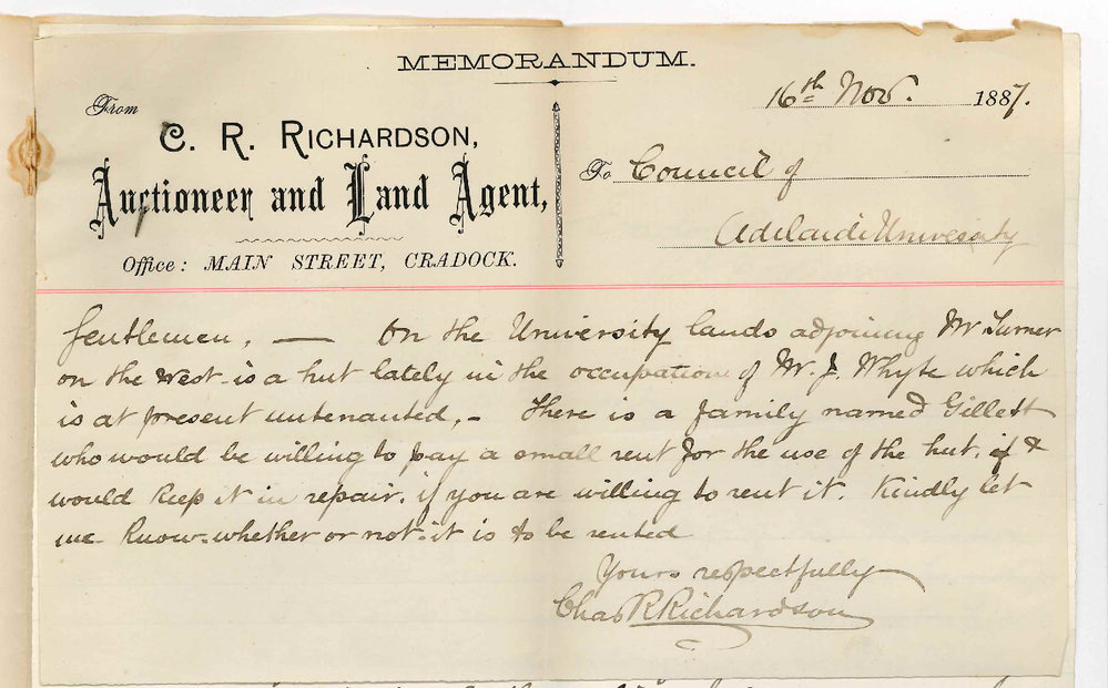 Charles R Richardson - Cradock - Use of Hut on University Land - Asking Permission to Erect Rifle Butts