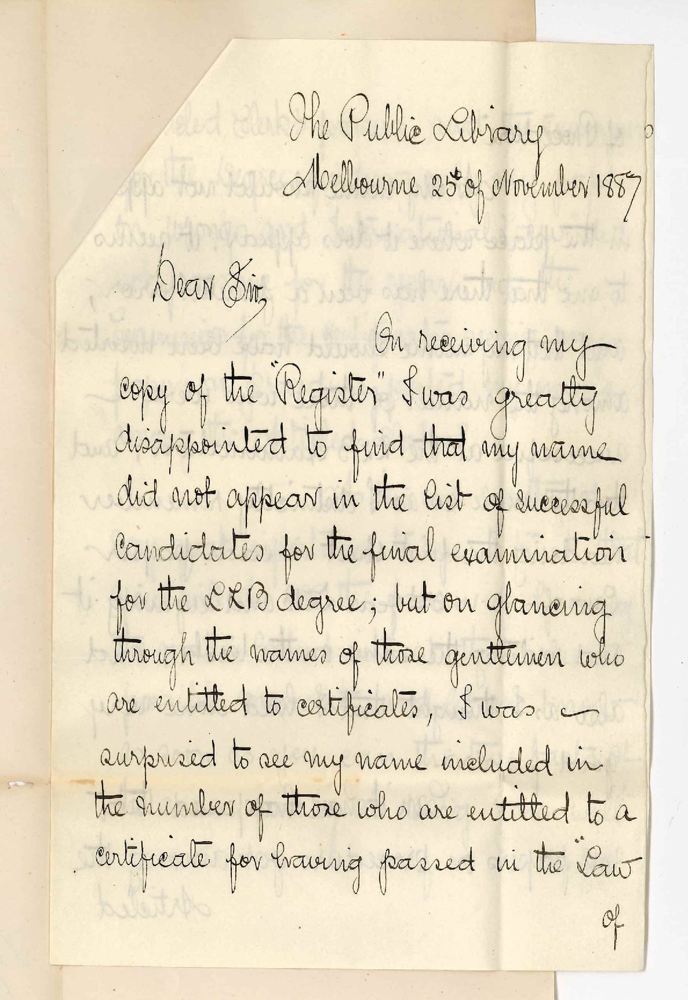 Albert E Jones - Public Library Melbourne - Failure at Recent LLB Examinations