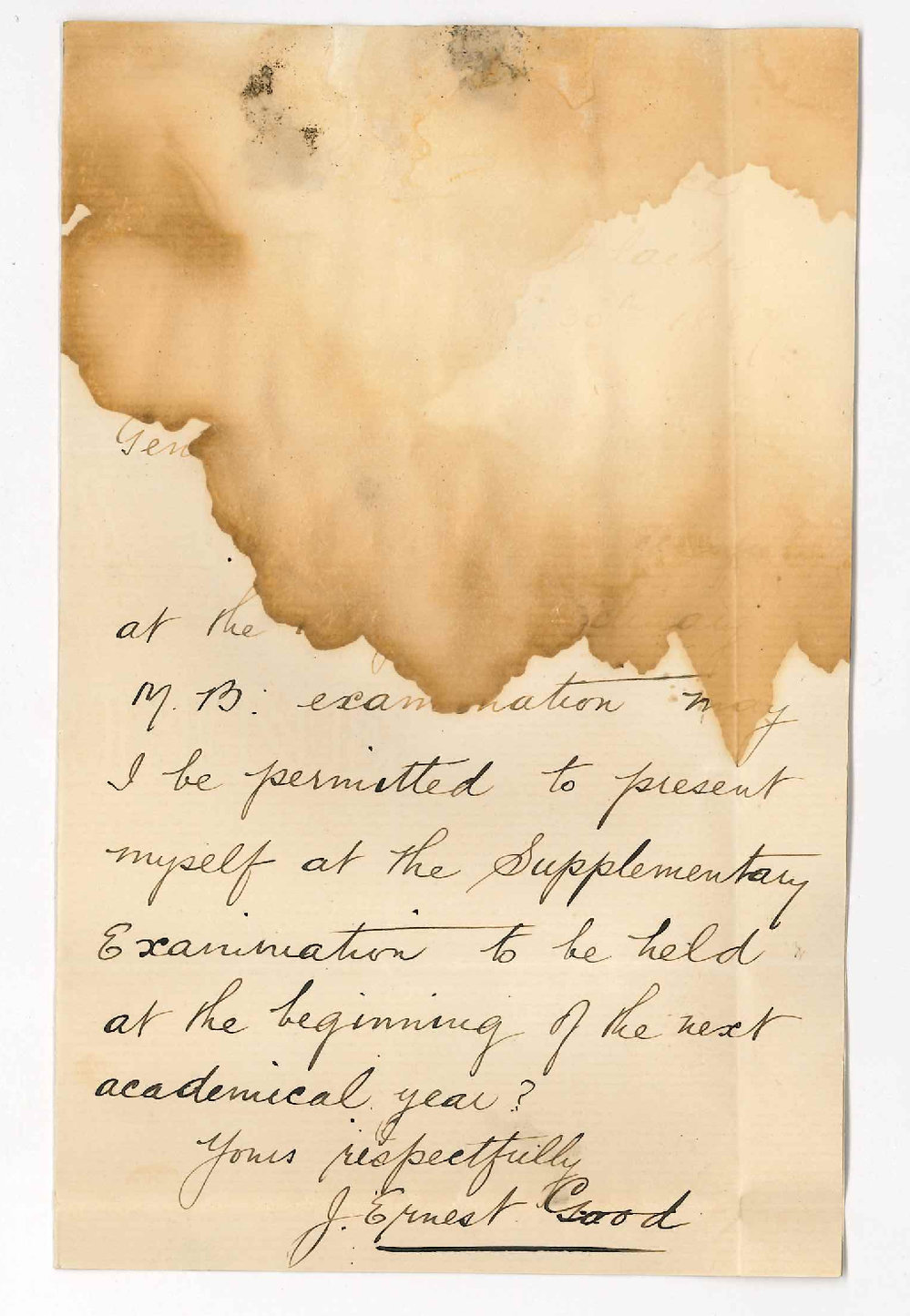 J Ernest Good - North Adelaide - Supplementary MB Examination in March 1888