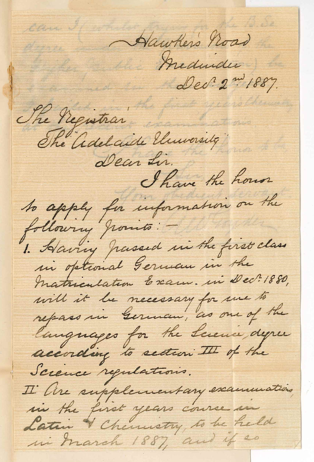 Alick Woodroffe Goyder - Medindie - Supplementary Examination in March 1888