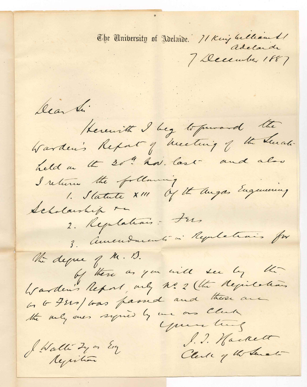 James Thompson Hackett - The University - Warden of Senate's Report etc