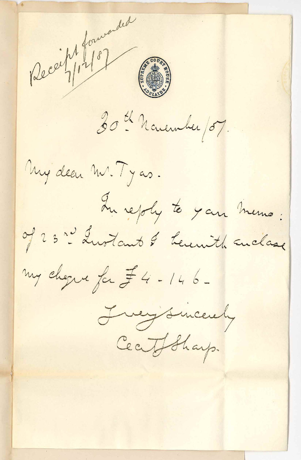Cecil Sharp - Supreme Courthouse - Payment of Music Fees