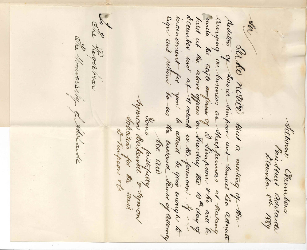 Symon Bakewell and Symon - Pirie Street Adelaide - Meeting of Creditors of Messrs David Simpson and Samuel Lea Allnut