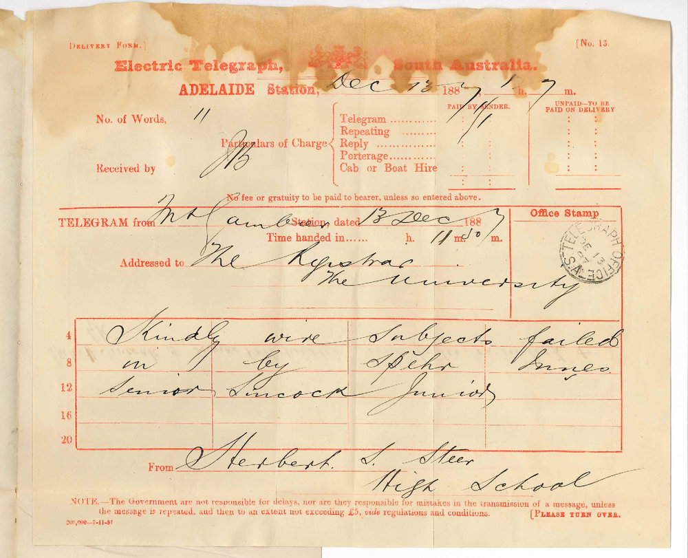 Herbert S Steer - Mount Gambier - Failure of Candidates Junior and Senior Examinations