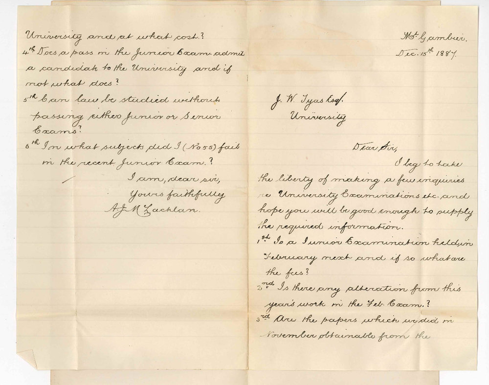 A J McLachlan - Mount Gambier - Concerning Junior Examination