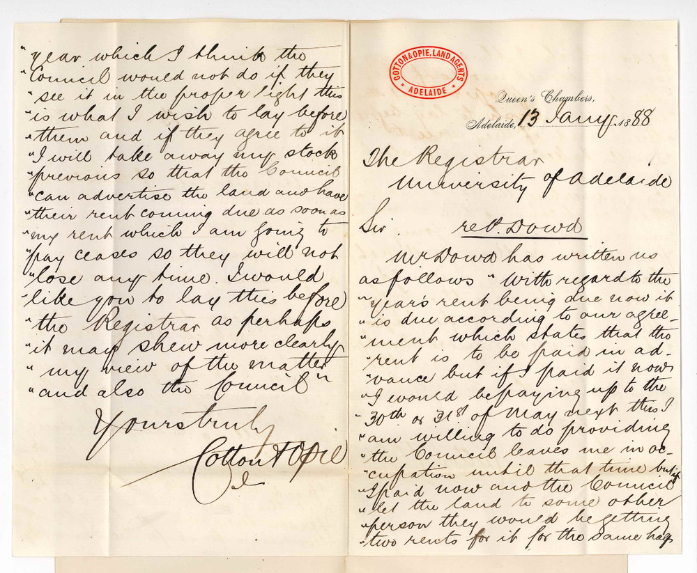 Messrs Cotton and Opie - Land Agents - Adelaide - Concerning P Dowds Surrender and Payment of Rent