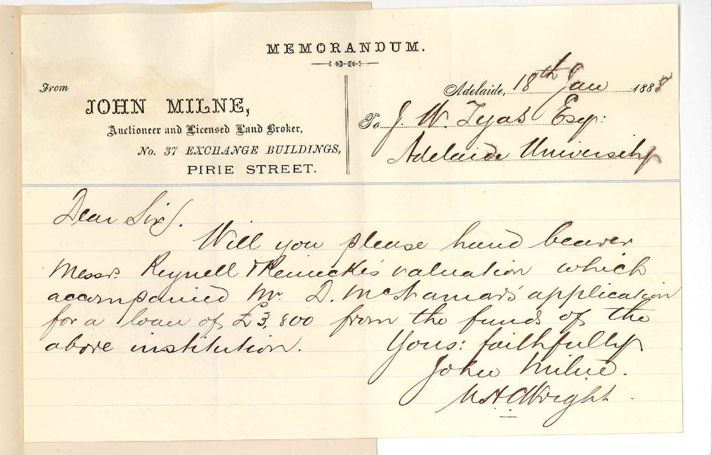 John Milne - Pirie Street Adelaide - Asking for Reynell's Valuation on McNamara Property