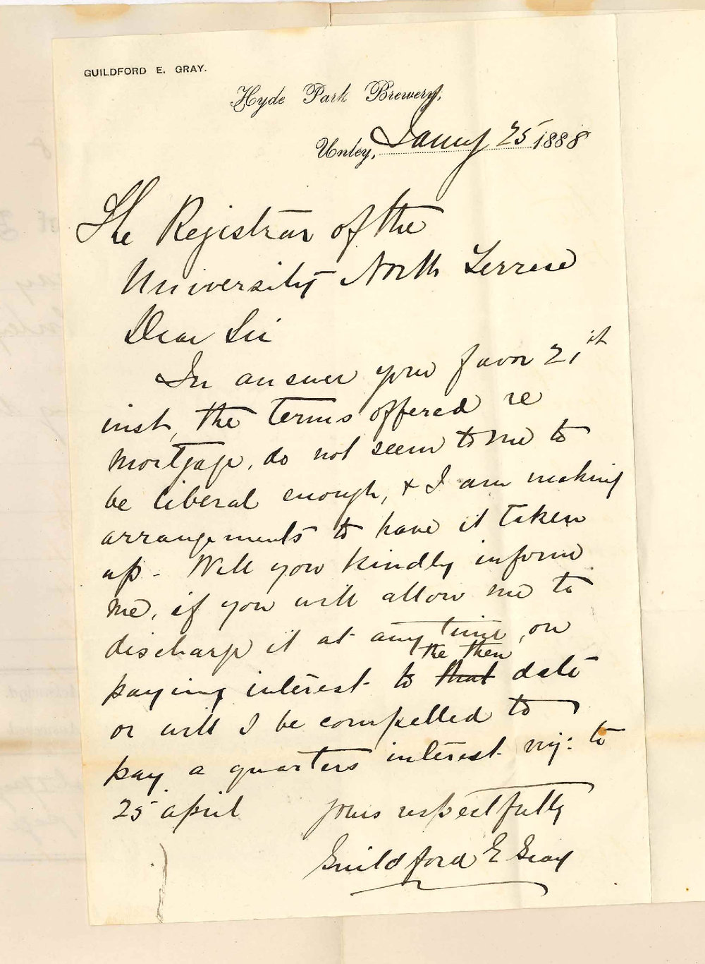 Guilford E Gray - Hyde Park Brewery - Unley - Concerning Discharge of Mortgage