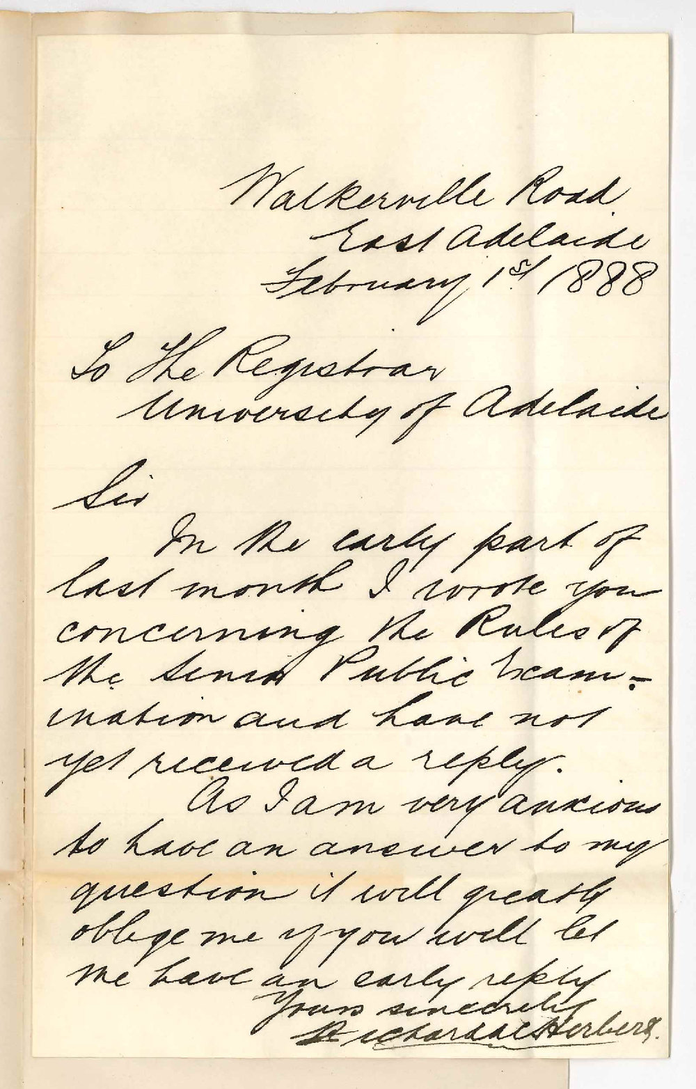 Richard A C Herbert - Walkerville Road - Concerning Senior Public Examination