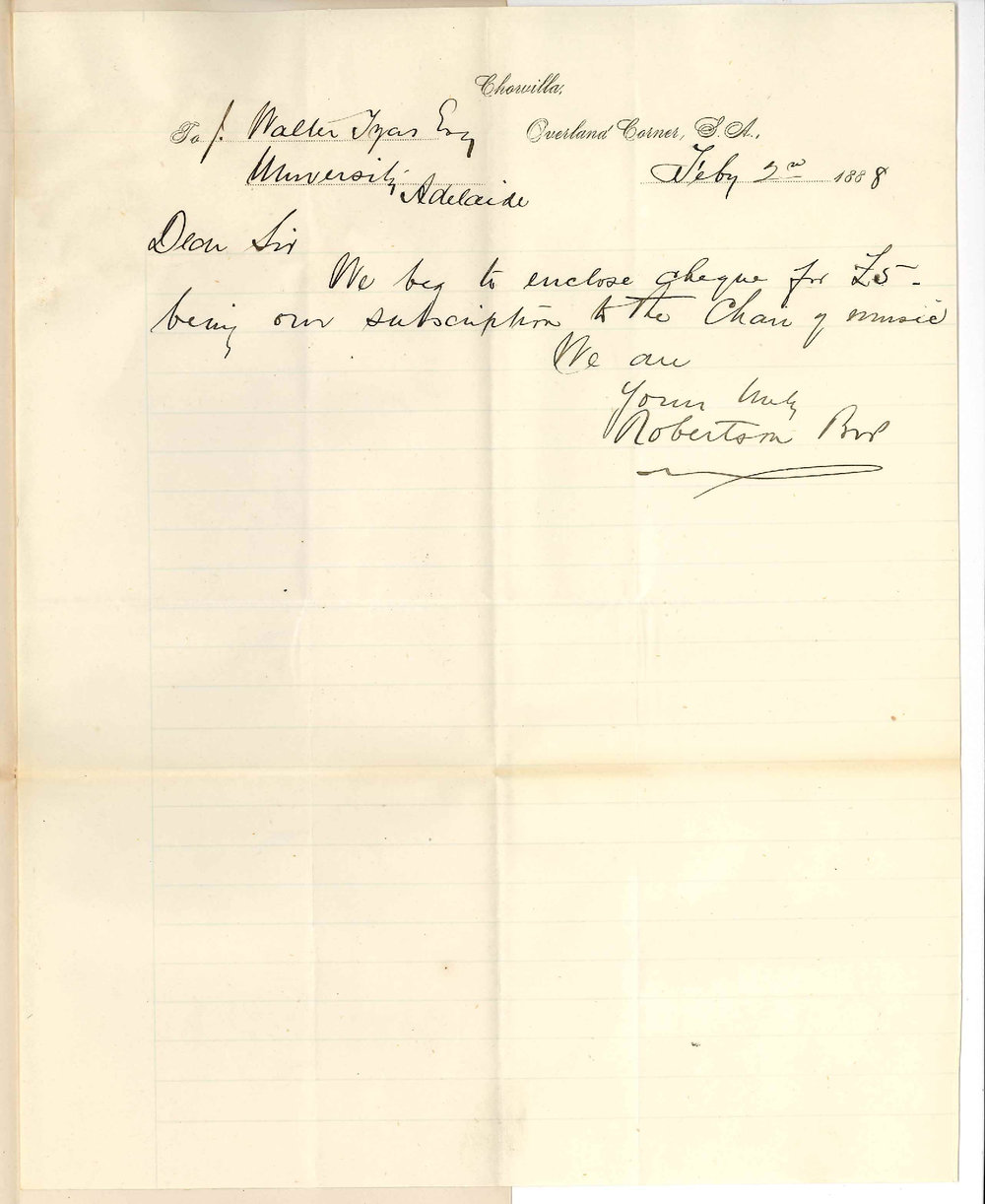 Messrs Robertson Brothers - Chowilla - Music Subscription for 1888