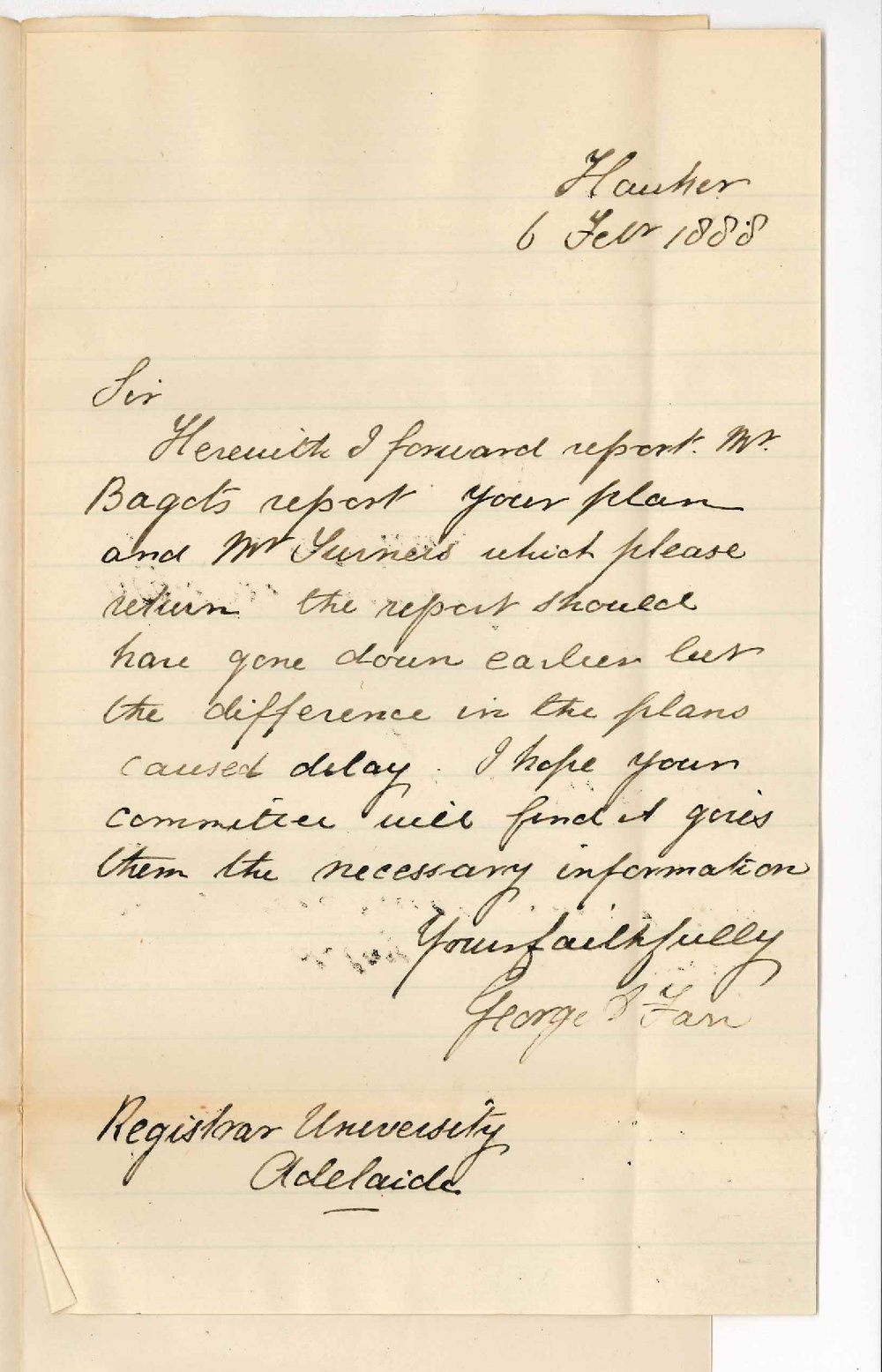 George A Farr - Hawker - Concerning Report on Wirreanda