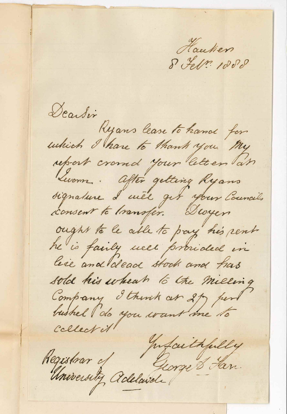George A Farr - Hawker - Receipt of Ryan's Lease