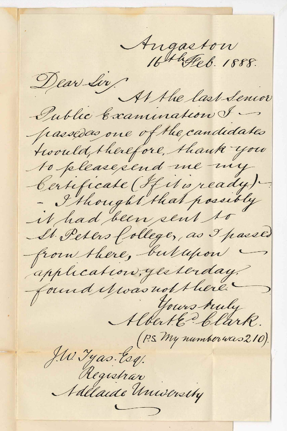 Albert Edward Clark - Angaston - Certificate for Senior Public Examination