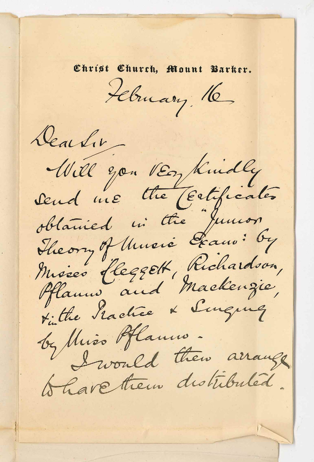 Reverend Frederick William Samwell - Mount Barker - Music Certificates