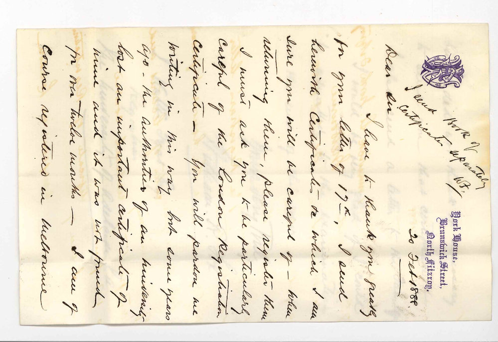 William R Fox - North Fitzroy Victoria - Application for Admission to MB Examination in November 1888