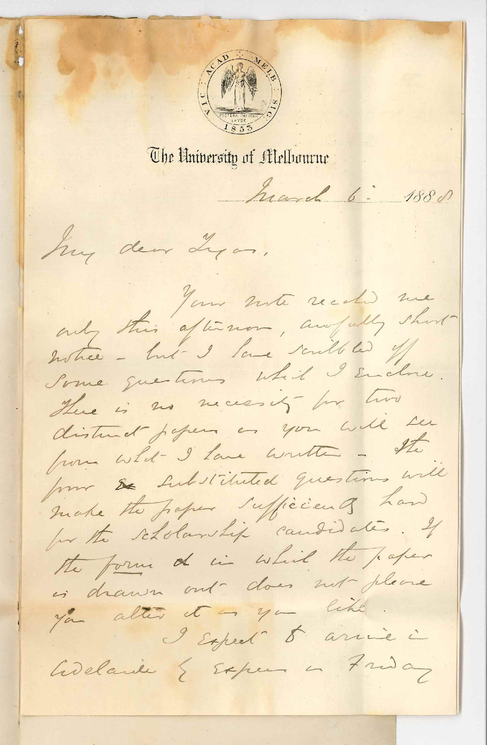 Professor Edward Henry Rennie - University of Melbourne - Chemistry Paper for the Senior Public Examination in March