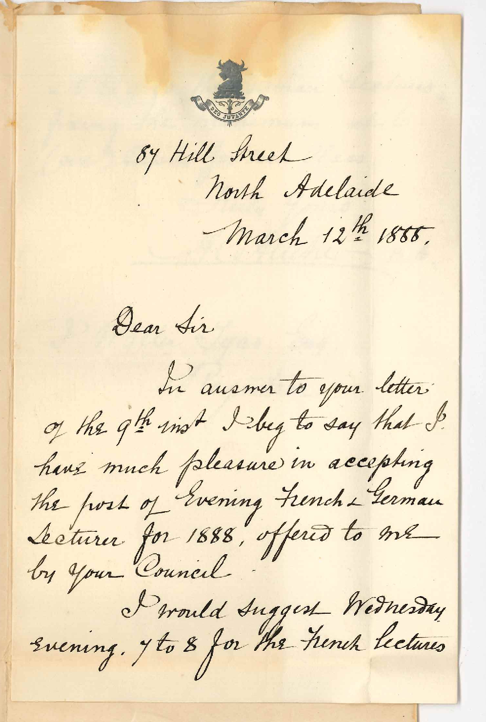 Arthur Constant Aucher - North Adelaide - Accepts Post of Evening Class Lecturer on French and German