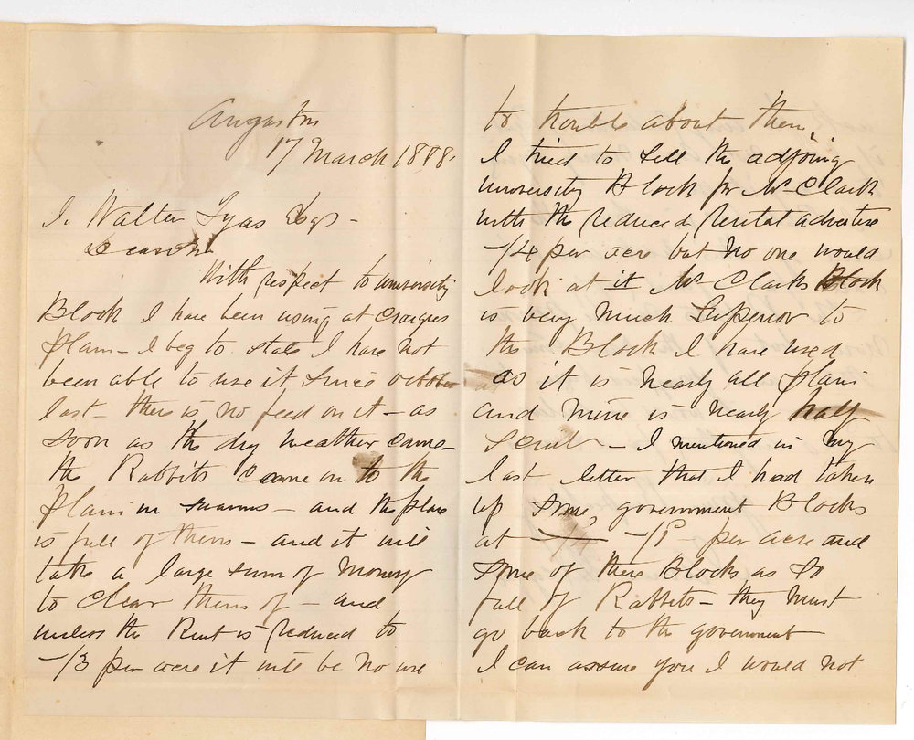 James Heggie - Angaston - Concerning Rent for Craigies Plains