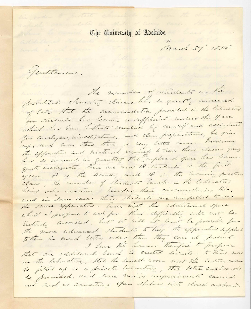 Professor Edward Henry Rennie - The University - Additional Accommodation in Chemical Laboratory