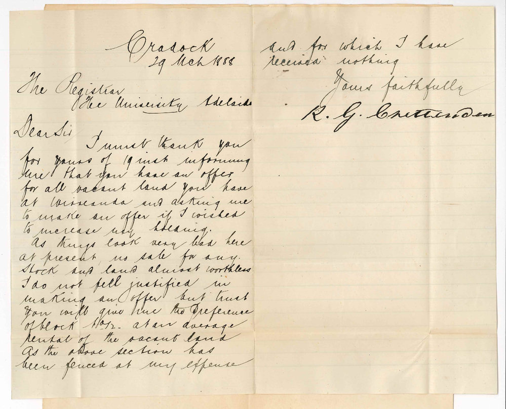 Robert George Crettenden - Cradock - Declines to Give a Price for Vacant Lands at Wirreanda