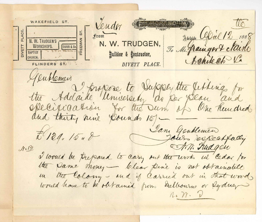 N W Trudgen - Divett Place Adelaide - Tender for Fittings for the Chemical Laboratory