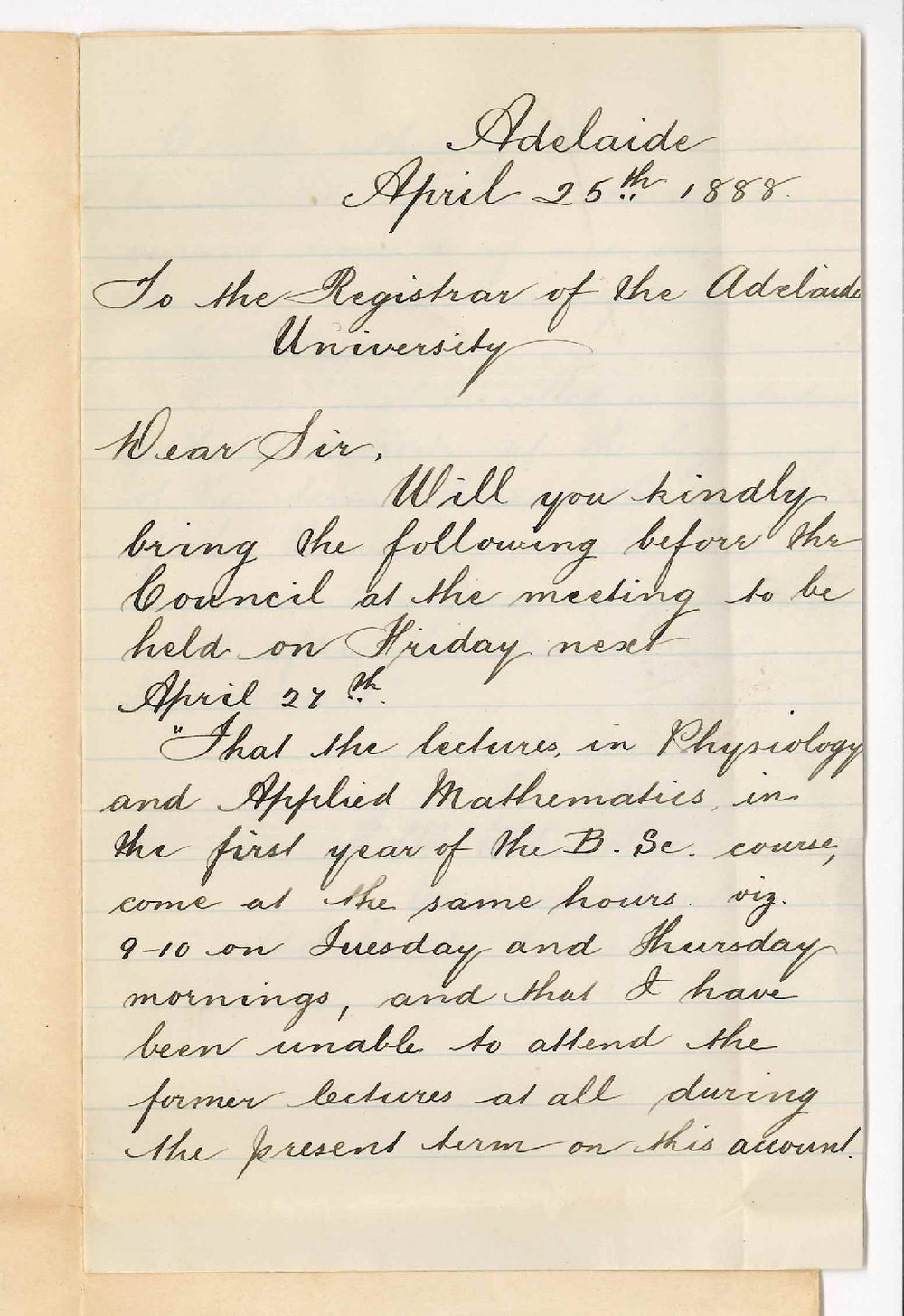 F W Wheatly - The University - Physiology and Applied Mathematics Lecture Hours Clash