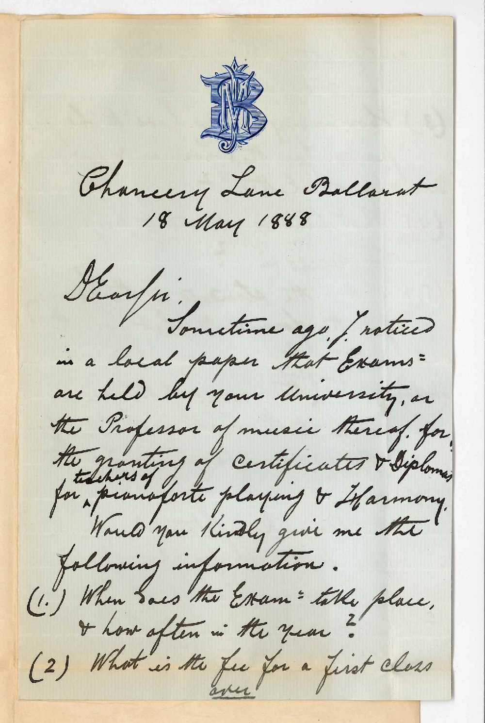 J Boxhorn - Ballarat - Information Concerning Public Examinations in Music