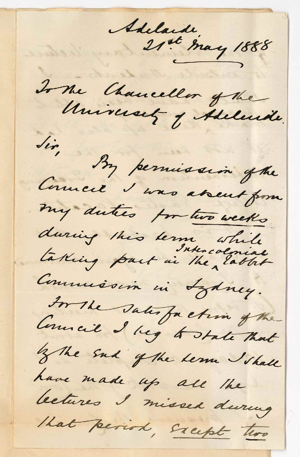 Dr Edward Charles Stirling - The University - Further Leave of Absence to Attend Rabbit Commission in Sydney