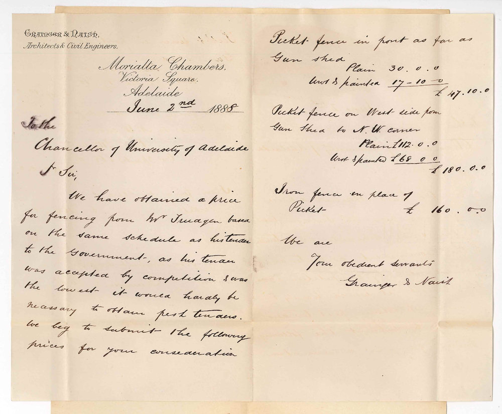 Grainger and Naish - Victoria Square - Mr Trudgen Gives Prices for Erection of Fence