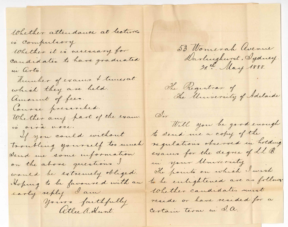 Atlee A Hunt - Darlinghurst Sydney - Information Concerning the LLB Course