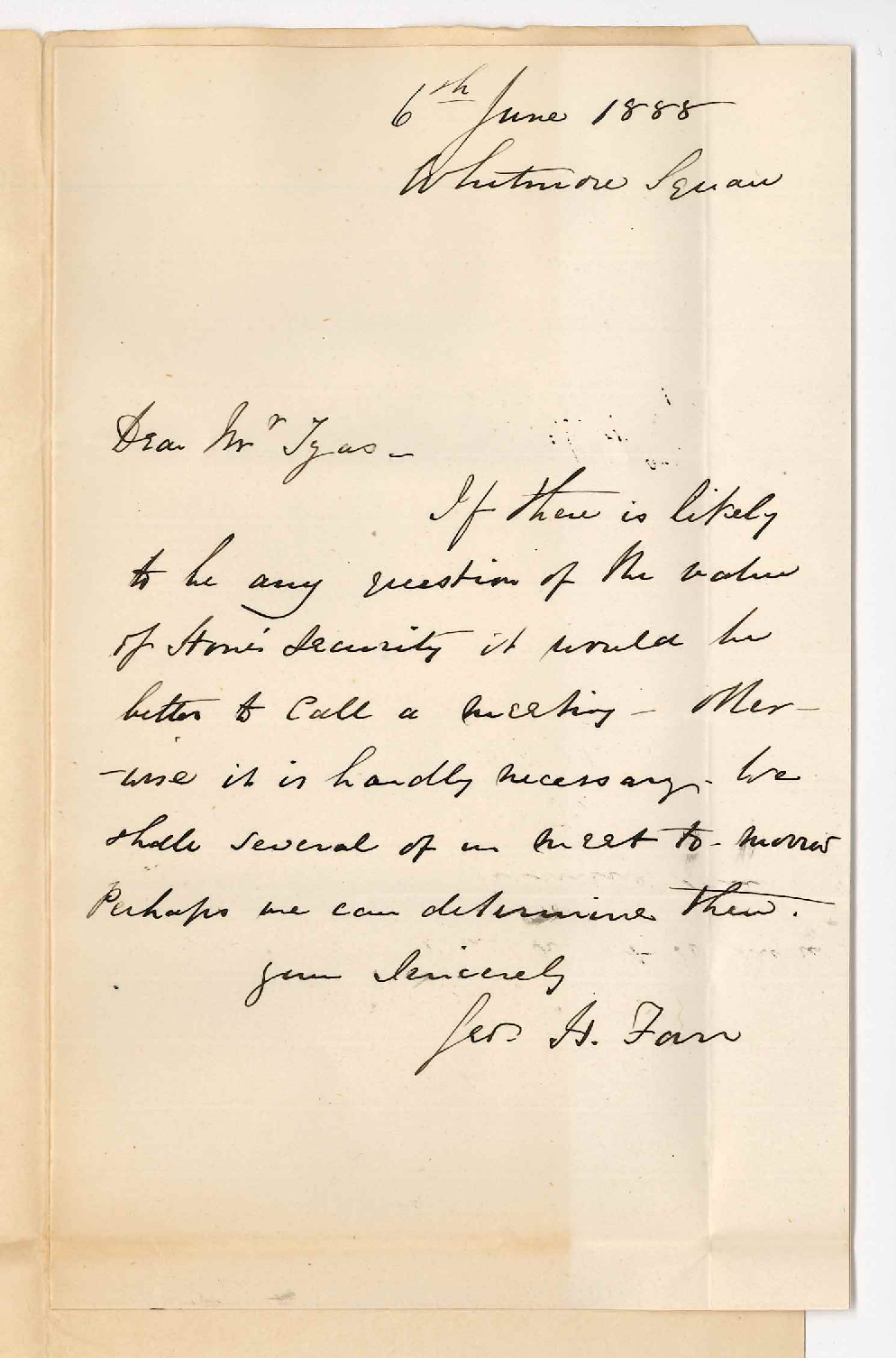 Archdeacon George Henry Farr - Whitmore Square Adelaide - Concerning Meeting of Finance Committee