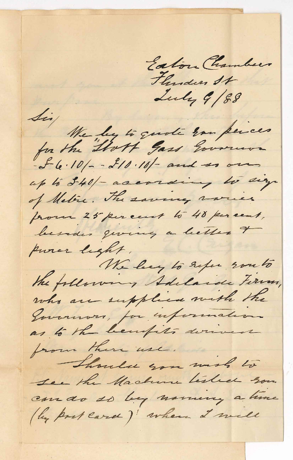 E C Crigan - Flinders Street Adelaide - Stott Gas Governor for Metres