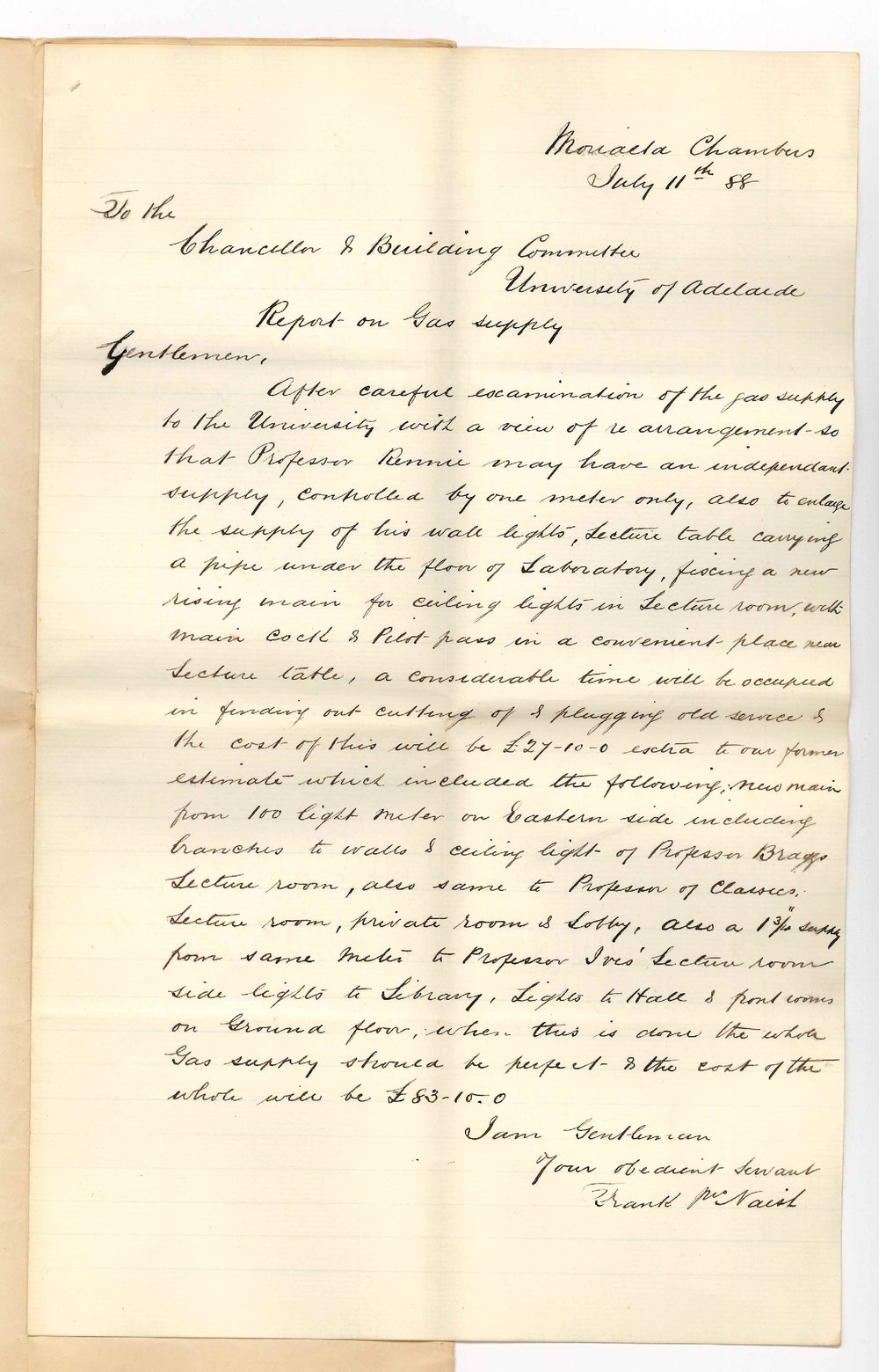 John Grainger and Frank John Naish - Victoria Square - Cost of New Gas Supply