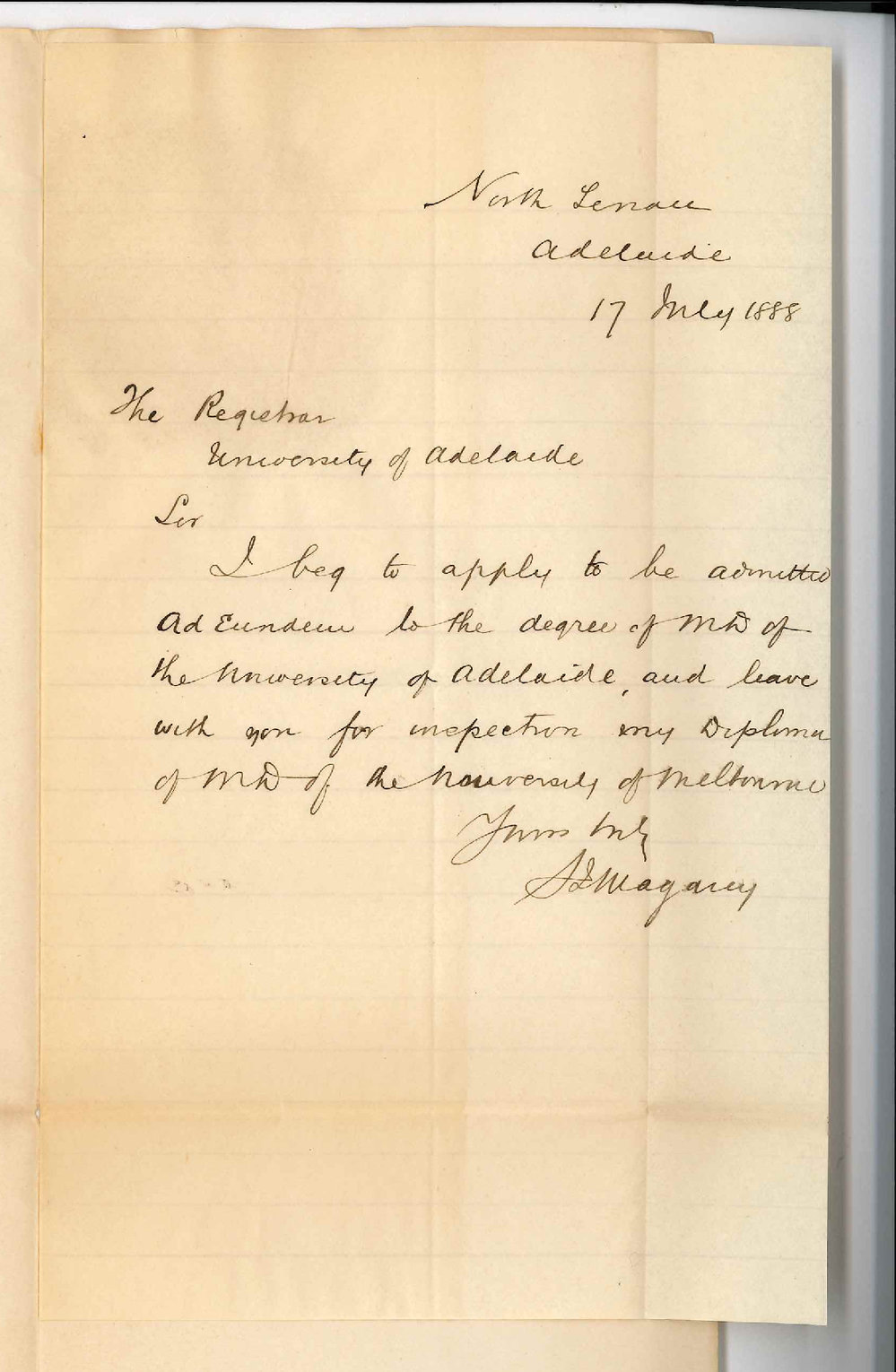 Dr Sylvanus James Magarey - North Terrace Adelaide - Admission Ad Eundem Gradum MD Degree