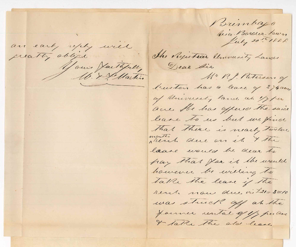 Messrs W and F Martin - Brimbago - Offering to Take University Block at Tatiara Held by P J Paterson