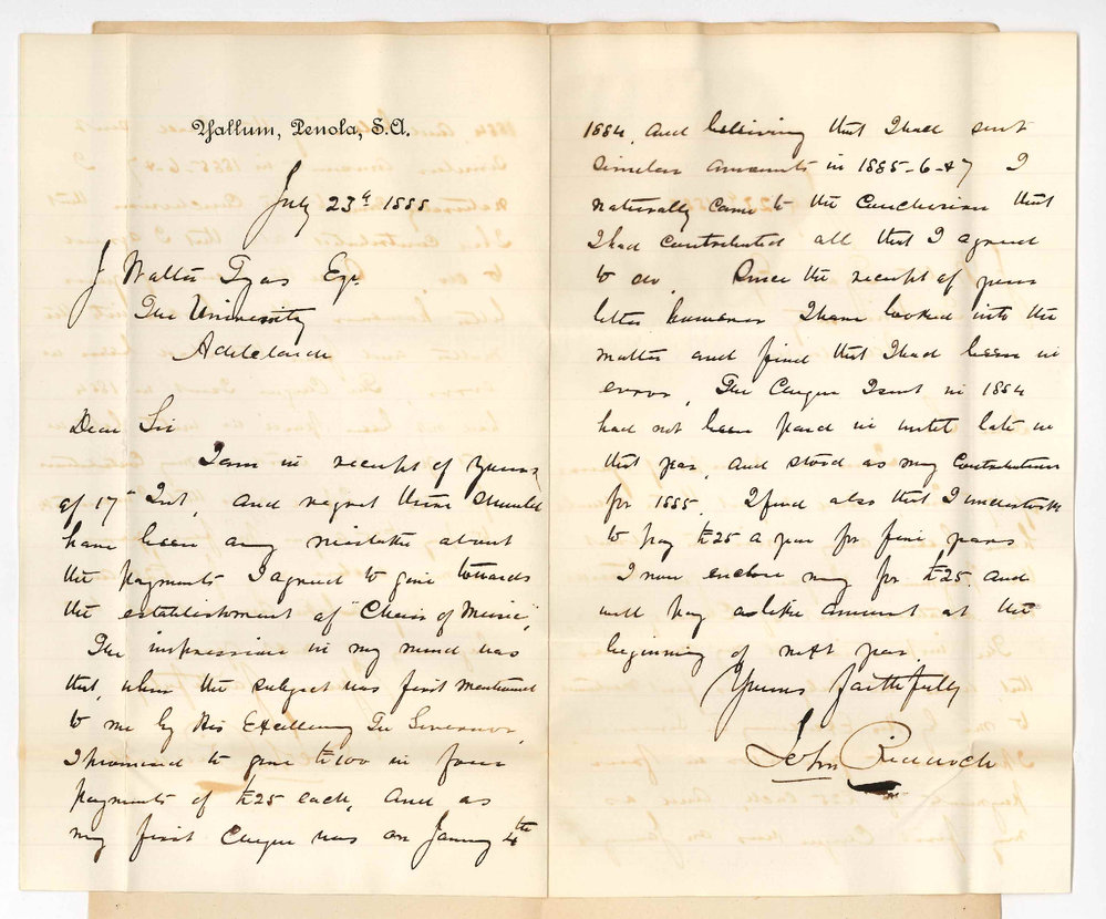 John Riddock - Penola - Subscription to Chair of Music for 1888